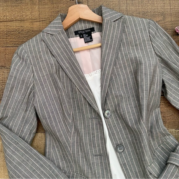 ETCETERA Linen Gray + Pale Pink Pinstriped Blazer 🌸ABSOLUTELY GORGEOUS - Picture 7 of 15